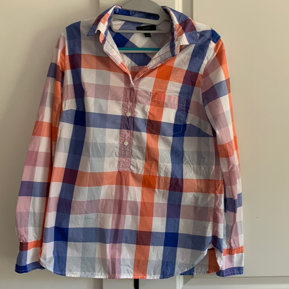 J Crew Big Check Gingham Popover